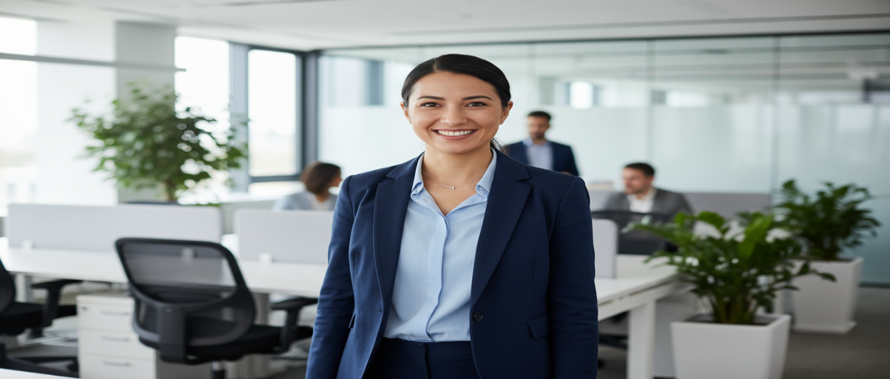 crée une image d'une employe souriante